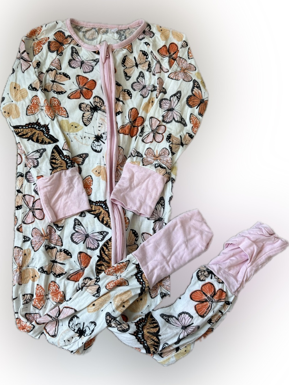 Butterfly Print Pink Trim Zipper Footed Sleeper